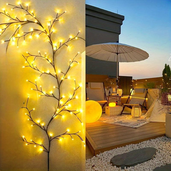 1pc 96LEDS Bendable Willow Vine Lights, White Birch Tree Light, 8Moeds Rattan Tree Decorative Light, Indoor Atmosphere Decorative Light For Home Living Room, Camping, Party, Festival, Perfect Gift For Birthday Christmas Ramadan Fourth Fusion