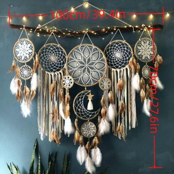 5 Pack Large Size Dream Catcher - Handmade Moon-Inspired Bohemian Wall Decoration with Sun and Sweet Dream Bed Decor - Camel Color, Unique Home Decor Accent Fourth Fusion