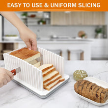 Bread Slicer for Homemade Bread with Crumb Tray,Bread Slicing Guide Adjustable Width, Foldable and Compact Cutting Guide, Suitability for Homemade Bread, Bagels, Cake(White)